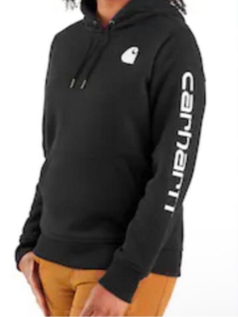 Carhartt Wms size Large Relaxed fit Black Hoodie with White Sleeve Logo
